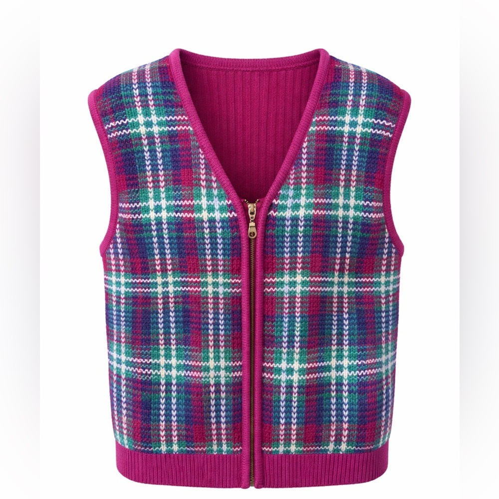 Vintage Jantzen Plaid Sweater Vest Pink‎ Preppy Cottagecore 90s-Large